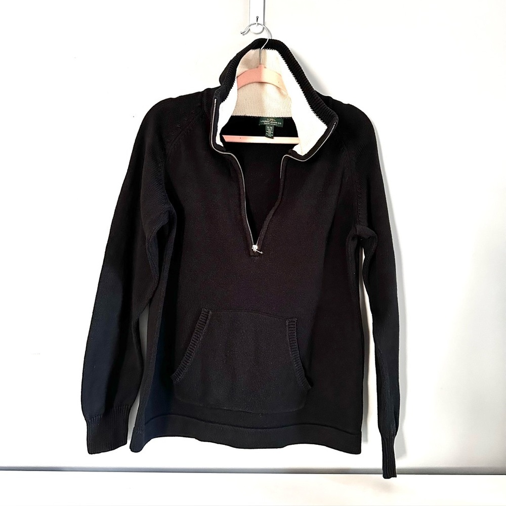 LRL Lauren Jeans Co. Ralph Lauren - cotton half-zip sweater, black & white, XL